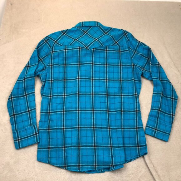 Wrangler Mens Shirt Large Long Sleeve Pearl Snaps Plaid Casual Classic Y2K Blue - Picture 11 of 11